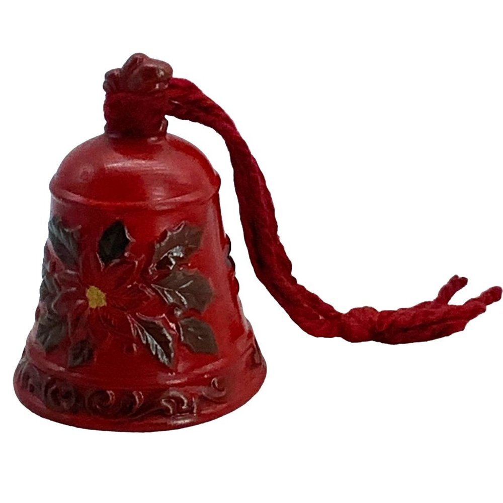 Vtg Poinsettia Red Bell Christmas‎ Ornament NO Clapper 3.5"